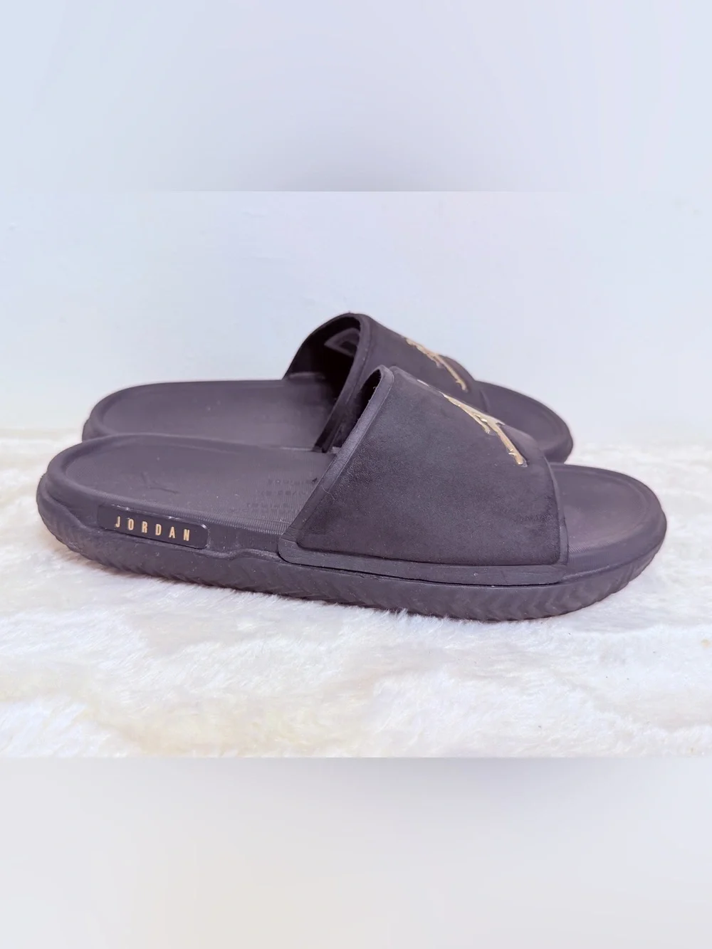 Jordan Black Slide Sandals with Gold Jumpman